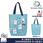 【Kusuguru Japan】日本眼鏡貓 肩背包 書香咖啡館 NEKOMARUKE貓丸系列 肩背手提兩用大容量托特包 -藍綠色