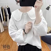 【初色】純色娃娃領翻領寬鬆長袖T恤POLO衫上衣-共4色-31565(M-2XL可選) L 白色