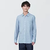 【MUJI 無印良品】男吉貝木棉混二重紗織長袖襯衫 XL 藍直紋