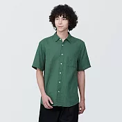 【MUJI 無印良品】男吉貝木棉混二重紗織短袖襯衫 S 煙燻綠