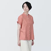 【MUJI 無印良品】女吉貝木棉混二重紗織短袖襯衫 S 煙燻橘
