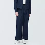 【MUJI 無印良品】女吉貝木棉混丹寧打褶寬版褲 XL 暗藍