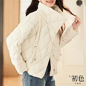 【初色】純色寬鬆保暖立領長袖菱格紋抽繩夾克鋪棉外套休閒外套-共色-31822(M-2XL可選) L 白色