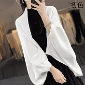【初色】開衫寬鬆素色針織長袖披肩外套女上衣-共4色-31929(F可選) F 白色