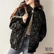 【初色】半立領大菱格紋羽絨棉長袖棒球外套夾克休閒外套-黑色-32116(M-2XL可選) L 黑色