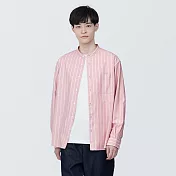 【MUJI 無印良品】男有機棉水洗牛津布立領長袖襯衫 XL 粉紅直紋