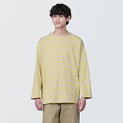 【MUJI 無印良品】男有機棉水洗粗織船領九分袖T恤 XL 淺米紋樣
