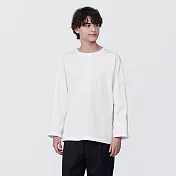 【MUJI 無印良品】男有機棉水洗粗織寬版九分袖T恤 L 白色