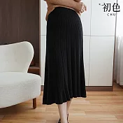 【初色】保暖遮肉條紋針織A字裙中長裙半身裙-共5色-31931(F可選) F 黑色