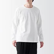 【MUJI 無印良品】男有機棉水洗粗織圓領長袖T恤 M 白色