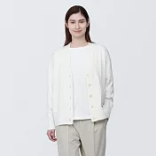 【MUJI 無印良品】女可水洗米蘭諾螺紋V領開襟衫 XL 白色