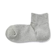 【MUJI 無印良品】女棉混足口柔軟舒適足底圈絨直角短襪23-25cm 灰色