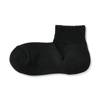 【MUJI 無印良品】女棉混足口柔軟舒適足底圈絨直角短襪23-25cm 黑色