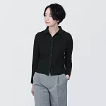 【MUJI 無印良品】女大豆纖維螺紋POLO開襟衫 XL 黑色