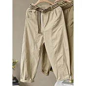 【ACheter】 薄款香蕉褲寬鬆顯瘦遮胯藏肉鬆緊腰哈倫長褲# 120702 L 米色