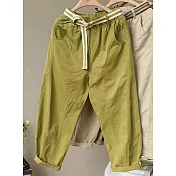【ACheter】 薄款香蕉褲寬鬆顯瘦遮胯藏肉鬆緊腰哈倫長褲# 120702 2XL 芥末綠色
