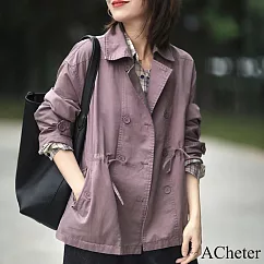 【ACheter】 高品質氣質休閒長袖收腰短款風衣外套# 120712 M 紫色