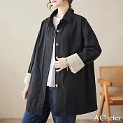 【ACheter】 韓版中性設計感帥氣Polo翻領捲邊長袖外套中長款風衣# 120715 XL 黑色