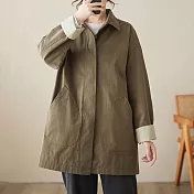 【ACheter】 韓版中性設計感帥氣Polo翻領捲邊長袖外套中長款風衣# 120715 XL 軍綠色