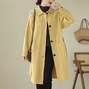 【ACheter】 棉中長款長袖風衣純色翻領單排扣文藝寬鬆時尚外套# 120720 M 黃色