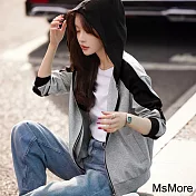 【MsMore】 休閒撞色時髦外套連帽開衫短版# 120750 L 灰色