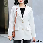 【MsMore】 西裝外套長袖小個子氣質休閒簡約純色短外套# 120760 M 米白色