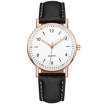 Geneva 日內瓦-米歇爾商務簡約中性數字標手錶 _玫金框白面黑帶