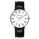 Geneva 日內瓦-雷克斯都會時尚大數字皮帶手錶 _白盤黑帶
