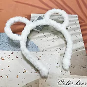 【卡樂熊】暖暖法蘭絨熊熊耳朵造型髮箍(三色)- 白色