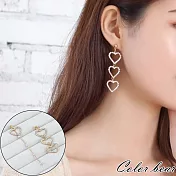 【卡樂熊】S925銀針不對稱愛心珍珠鑲鑽造型耳環/耳釘- 金色