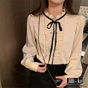 【Jilli~ko】韓系木耳領花邊風琴褶繫帶襯衫 J11623 FREE 杏色