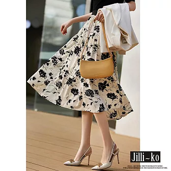 【Jilli~ko】高級感碎花中長款A字半身傘裙 J10600  FREE 杏色