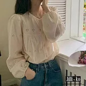 【Jilli~ko】INS風法式復古鏤空刺繡寬鬆顯瘦襯衫 J11666  FREE 杏色