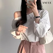 【AMIEE】性感一字領平口襯衫(2色/S-XL/KDTY-8824) M 白色