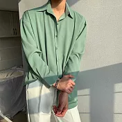 【AMIEE】禁慾系垂墜感質感長袖襯衫(男裝/KDTY-C06) L 綠色