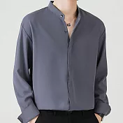 【AMIEE】立領隱藏扣高質感長袖襯衫(男裝/KDTY-6019) L 灰色