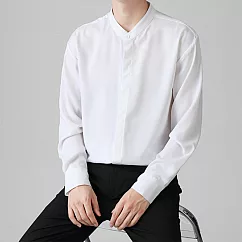 【AMIEE】立領隱藏扣高質感長袖襯衫(男裝/KDTY─6019) XL 白色