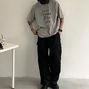【AMIEE】日系復古簡約寬鬆工裝褲(男裝/KDPY-Q54) L 黑色