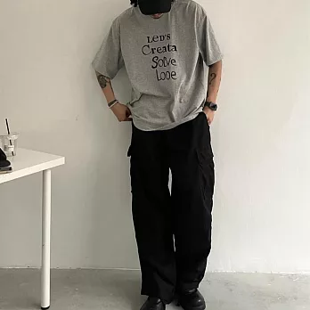 【AMIEE】日系復古簡約寬鬆工裝褲(男裝/KDPY-Q54) L 黑色