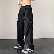 【AMIEE】日系復古多口袋寬鬆工裝褲(男裝/KDPY-D27) L 黑色