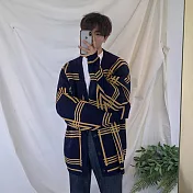 【AMIEE】韓系歐爸格子配色針織毛衣外套(男裝/KDCY-B37) L 黃色
