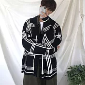 【AMIEE】韓系歐爸格子配色針織毛衣外套(男裝/KDCY-B37) M 黑色