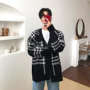 【AMIEE】韓系歐爸千鳥紋拼接針織毛衣外套(男裝/KDCY-B20) 2XL 黑色