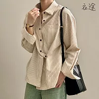 [衣途]設計感不規則斜扣條紋襯衫M-L(KDTY-B896) L 米白