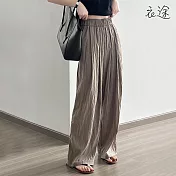 [衣途]慵懶垂感褶皺寬鬆闊腿褲M-L(KDPY-B759) L 咖色
