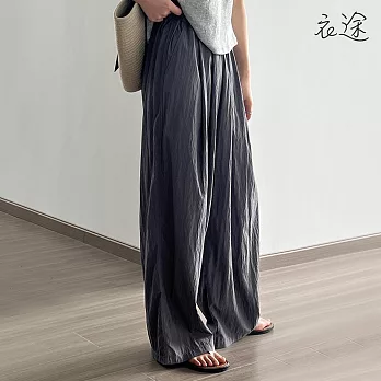 [衣途]慵懶垂感褶皺寬鬆闊腿褲M-L(KDPY-B759) L 灰色