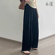[衣途]慵懶垂感褶皺寬鬆闊腿褲M-L(KDPY-B759) L 黑色