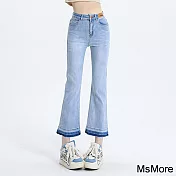 【MsMore】 小個子高腰喇叭牛仔顯高顯瘦設計感微喇九分長褲# 120789 XL 藍色