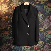【MsMore】 西裝外套休閒設計感長袖開叉短版# 120803 L 黑色