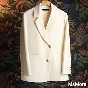 【MsMore】 西裝外套休閒設計感長袖開叉短版# 120803 L 米色